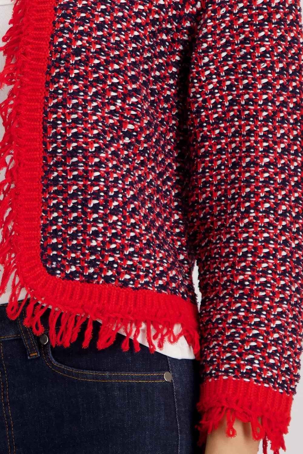 Monari Fringe Tweed Cardigan in Marine 410386 - Pre-Order July Delivery