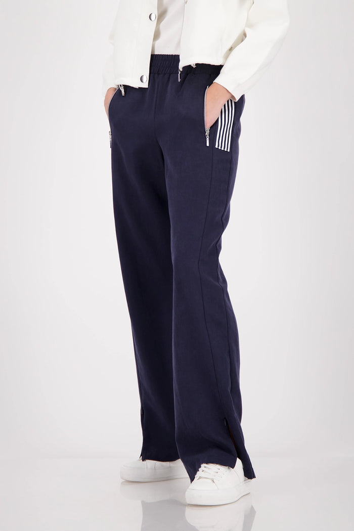 Monari Wide-Leg Joggers With Stripe Details in Marine 410408 - Pre-Order July Delivery