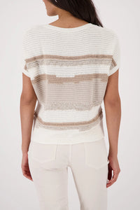 Monari Knitted Jumper With A Mix Of Textures in Champagne Beige 410442 - Pre-Order July Delivery