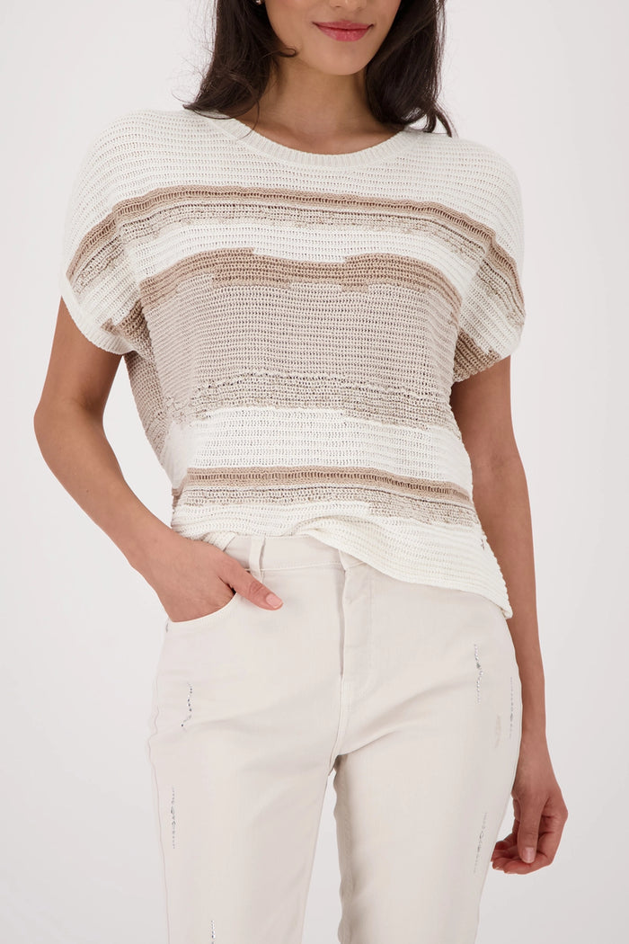Monari Knitted Jumper With A Mix Of Textures in Champagne Beige 410442 - Pre-Order July Delivery