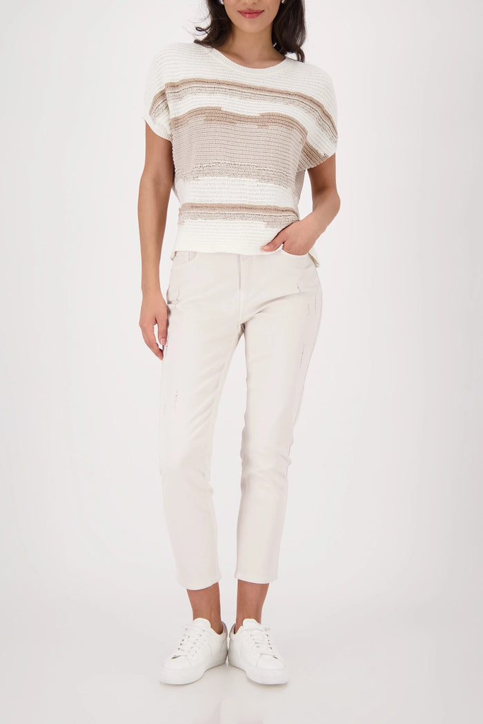 Monari Knitted Jumper With A Mix Of Textures in Champagne Beige 410442 - Pre-Order July Delivery