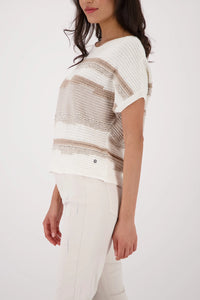 Monari Knitted Jumper With A Mix Of Textures in Champagne Beige 410442 - Pre-Order July Delivery
