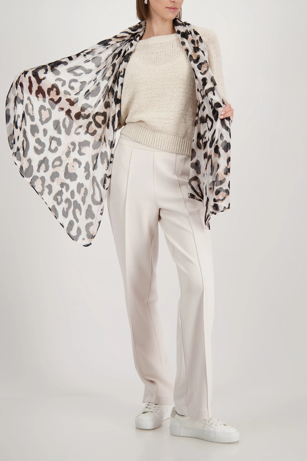 Monari Scarf With Leopard Print in Biscotti Pattern 410446 - Pre-Order July Delivery