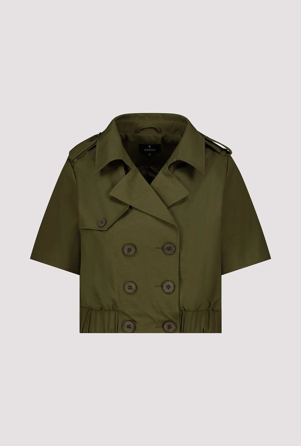 Monari Cropped Trench Jacket With Double-Breasted Button Placket in Olive 410510