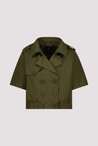 Monari Cropped Trench Jacket With Double-Breasted Button Placket in Olive 410510