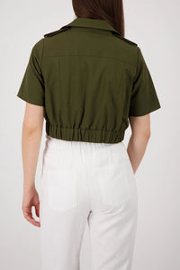 Monari Cropped Trench Jacket With Double-Breasted Button Placket in Olive 410510