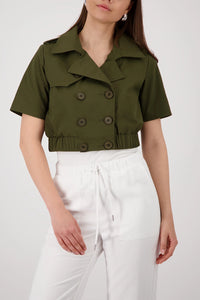 Monari Cropped Trench Jacket With Double-Breasted Button Placket in Olive 410510