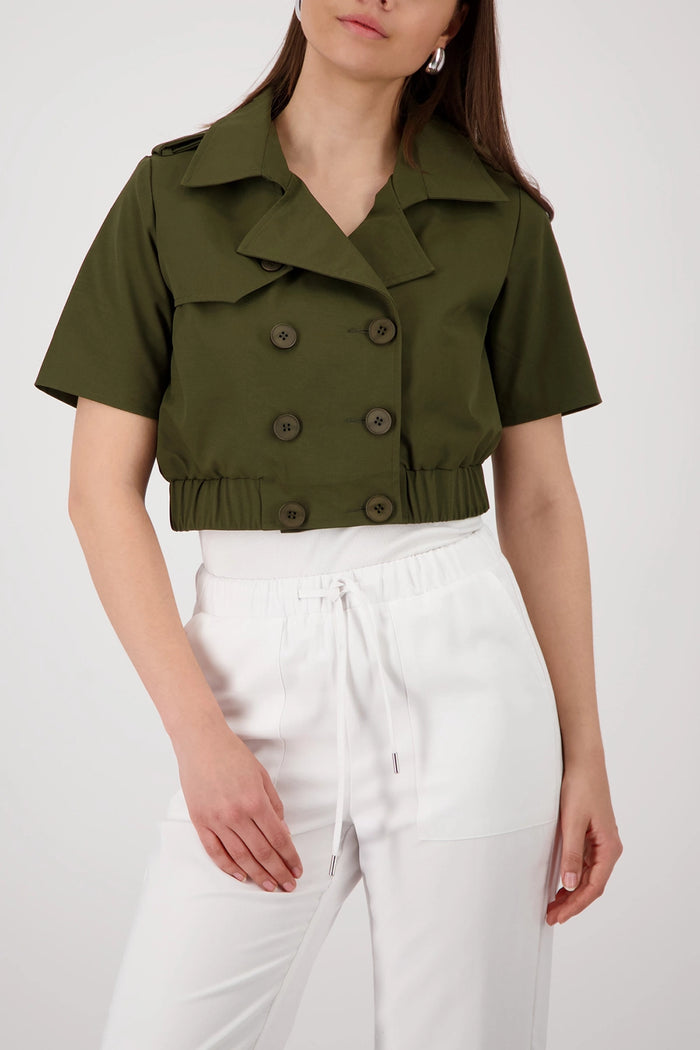 Monari Cropped Trench Jacket With Double-Breasted Button Placket in Olive 410510 - Pre-Order September Delivery
