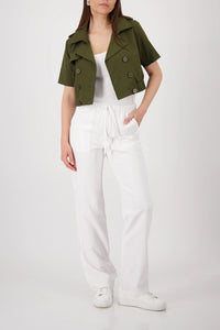 Monari Cropped Trench Jacket With Double-Breasted Button Placket in Olive 410510