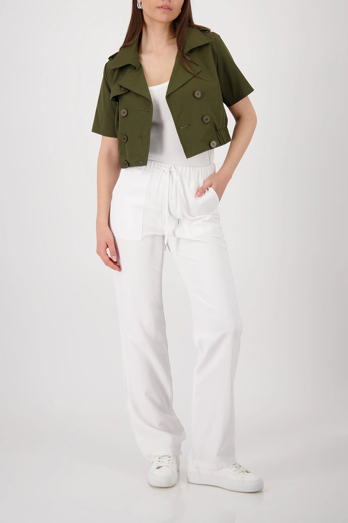 Monari Cropped Trench Jacket With Double-Breasted Button Placket in Olive 410510 - Pre-Order September Delivery