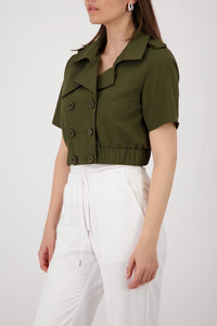 Monari Cropped Trench Jacket With Double-Breasted Button Placket in Olive 410510