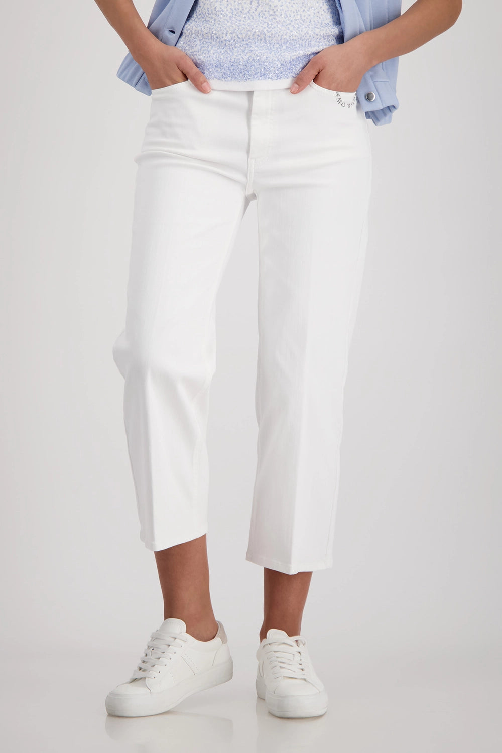 Monari Culotte Jeans With Rhinestone Detailing in Cream 410513 - Pre-Order September Delivery