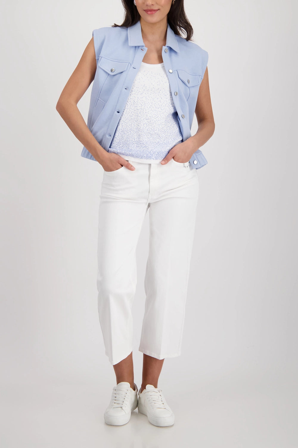 Monari Culotte Jeans With Rhinestone Detailing in Cream 410513 - Pre-Order September Delivery