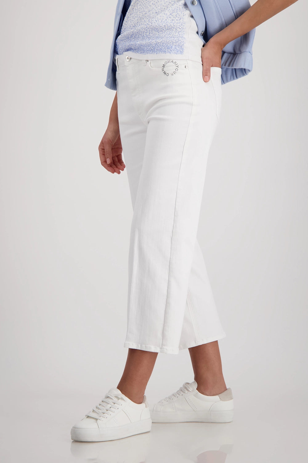 Monari Culotte Jeans With Rhinestone Detailing in Cream 410513 - Pre-Order September Delivery