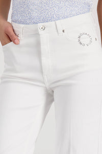 Monari Culotte Jeans With Rhinestone Detailing in Cream 410513 - Pre-Order September Delivery