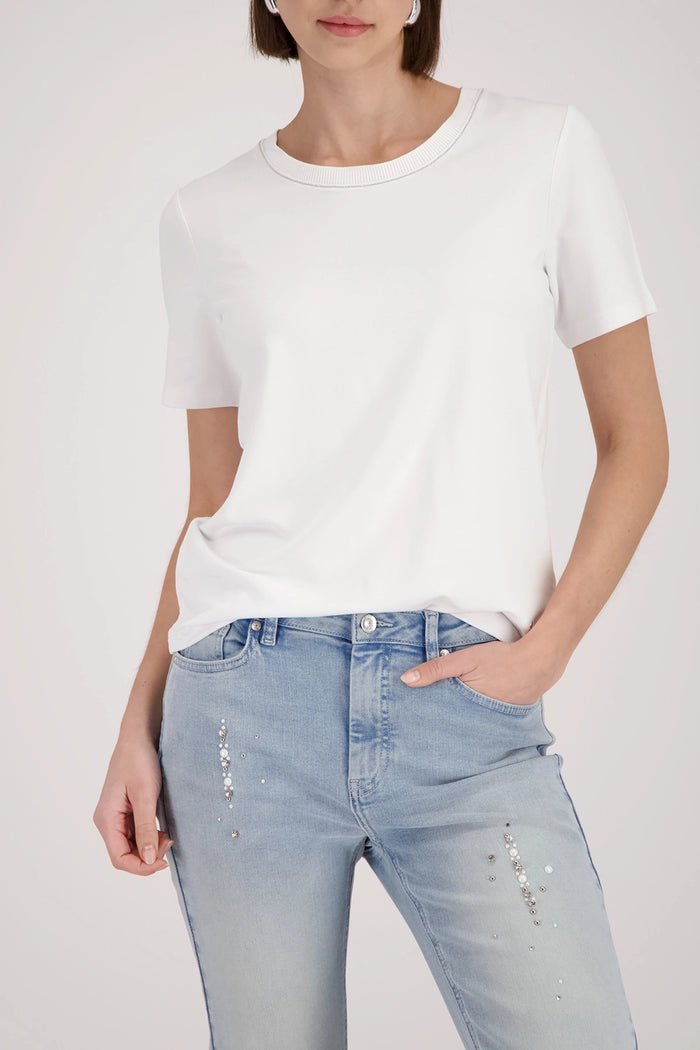 Monari T-Shirt With Knitted Collar in Cream 410557