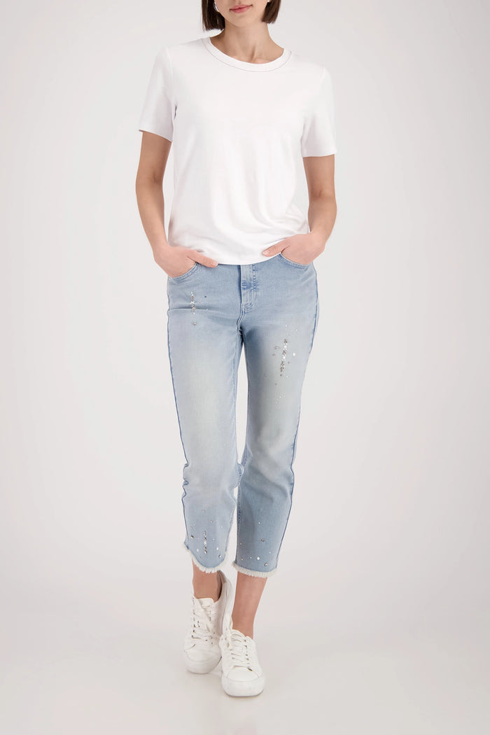 Monari T-Shirt With Knitted Collar in Cream 410557