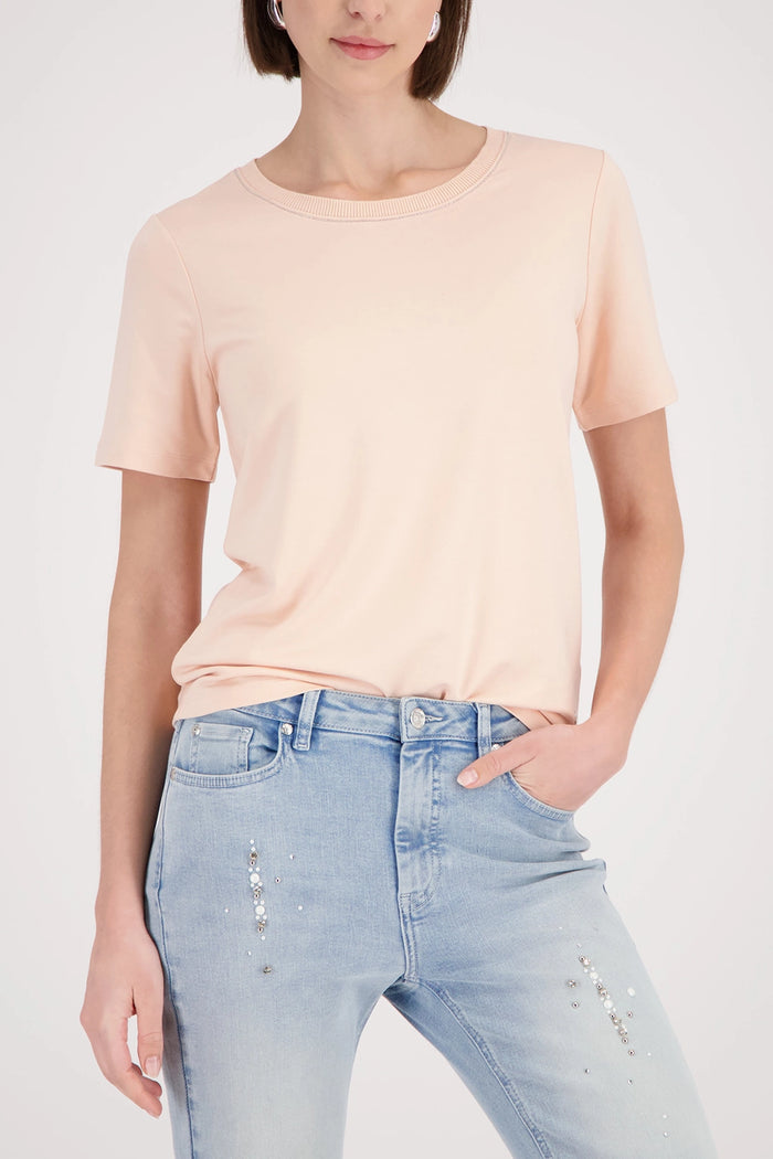 Monari T-Shirt With Knitted Collar in Summer Peach 410557