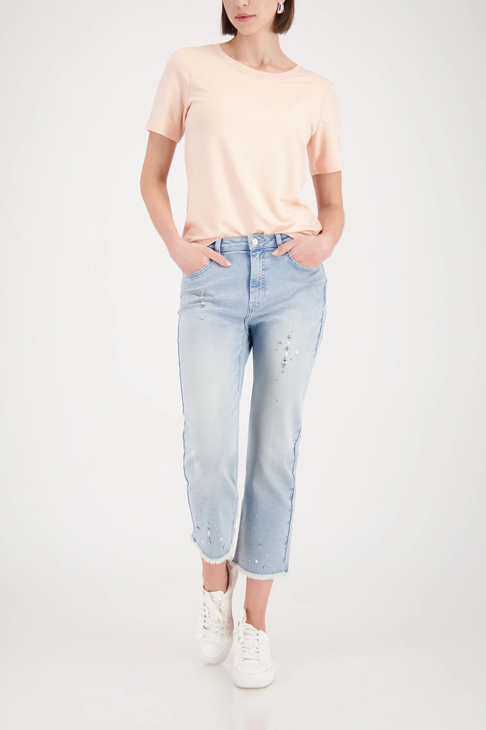 Monari T-Shirt With Knitted Collar in Summer Peach 410557