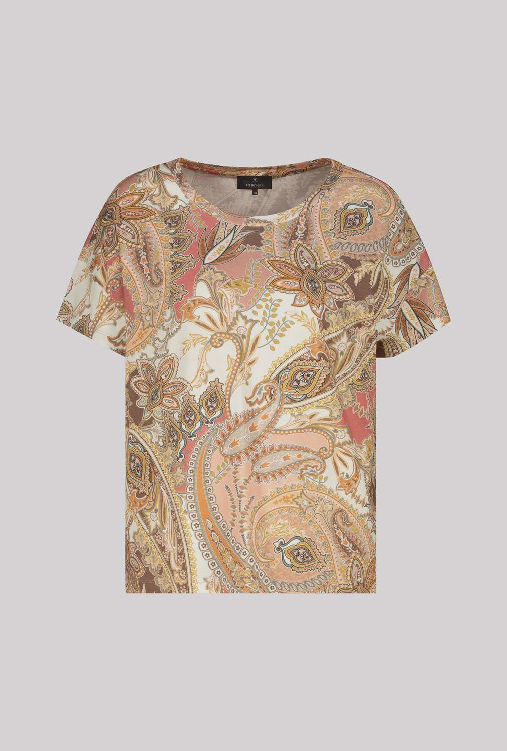 Monari T-Shirt With Paisley Pattern in Mocca Pattern 410571