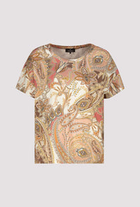 Monari T-Shirt With Paisley Pattern in Mocca Pattern 410571