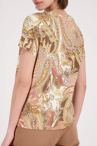 Monari T-Shirt With Paisley Pattern in Mocca Pattern 410571