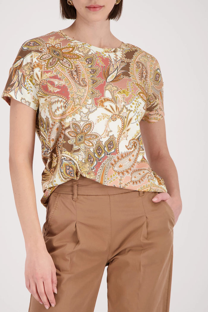 Monari T-Shirt With Paisley Pattern in Mocca Pattern 410571