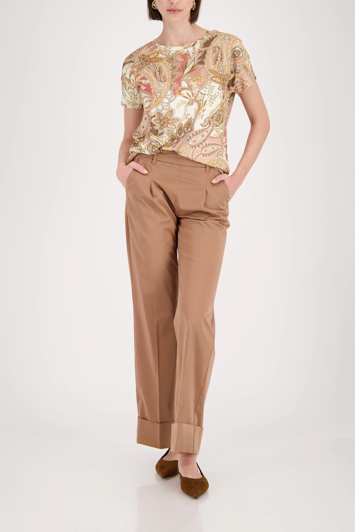 Monari T-Shirt With Paisley Pattern in Mocca Pattern 410571