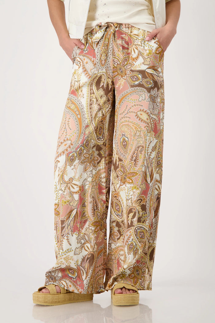 Monari Palazzo Pants With Paisley Pattern in Mocca Pattern 410580
