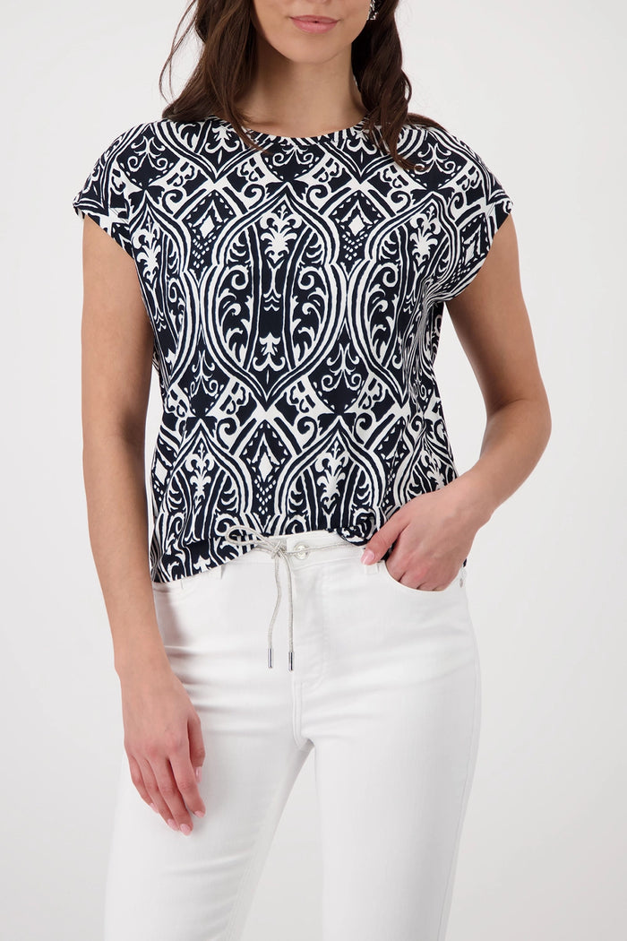 Monari T-Shirt With Ornamental Pattern in Black Pattern 410591