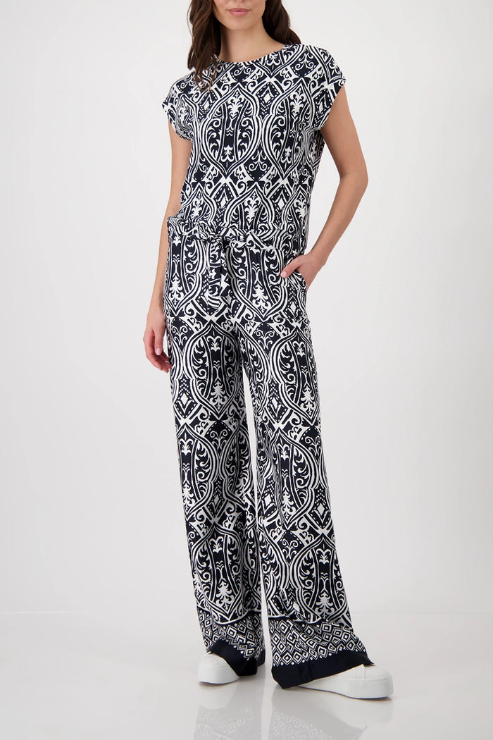 Monari T-Shirt With Ornamental Pattern in Black Pattern 410591