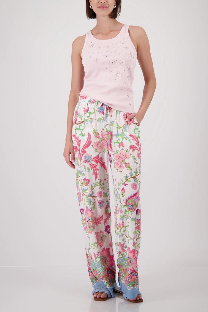 Monari Top With Flower Embroidery in French Rose 410603 - Pre-Order September Delivery