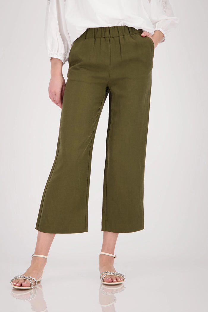 Monari Cropped Wide Leg Pants in Olive 410673