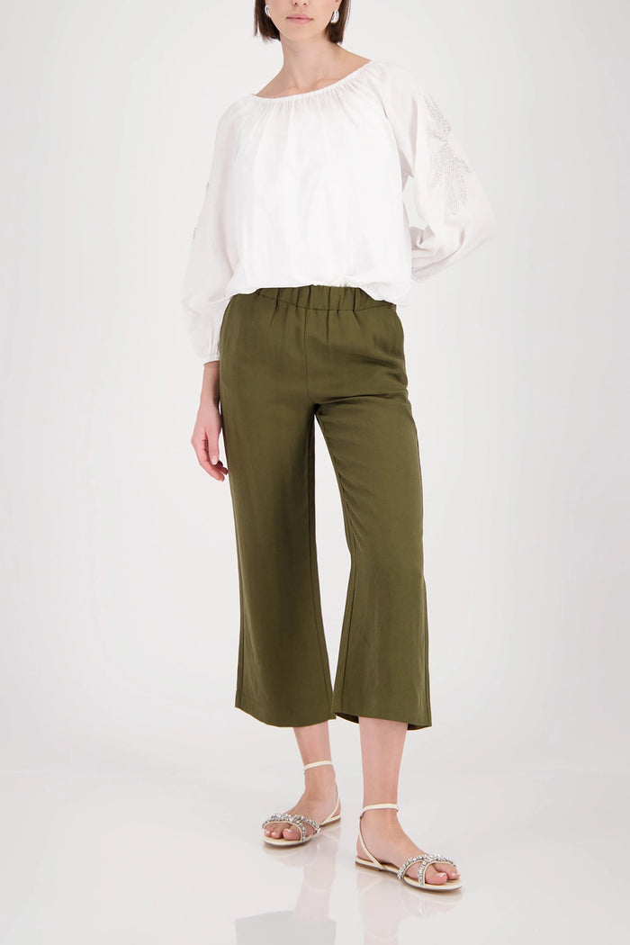 Monari Cropped Wide Leg Pants in Olive 410673