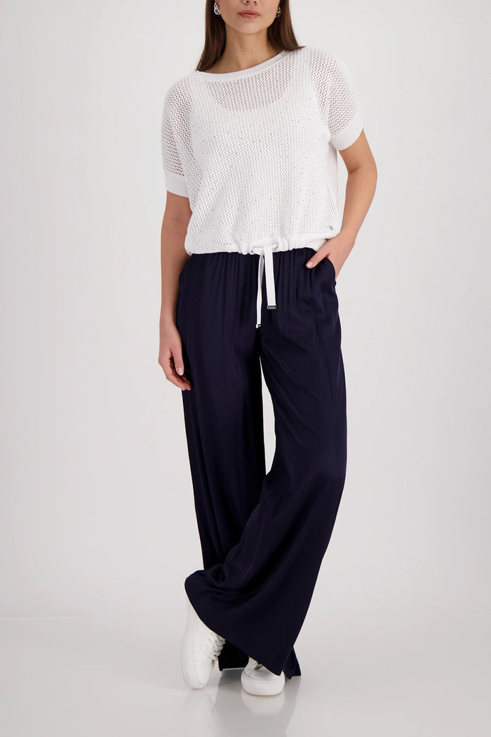 Monari Satin-Look Palazzo Trousers in Marine 410677