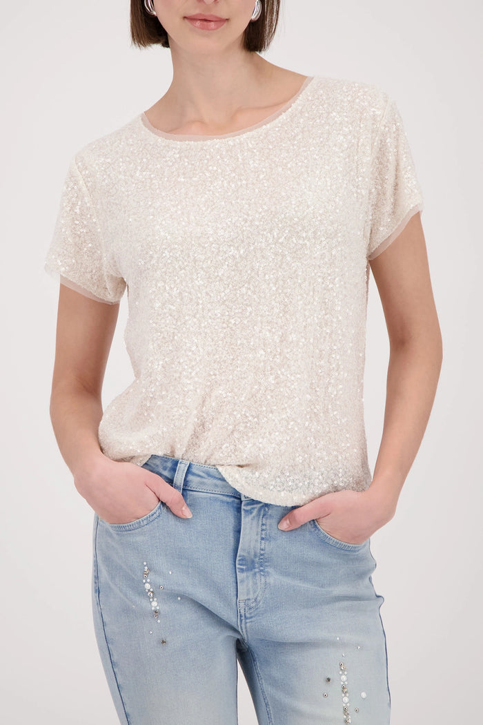 Monari Sequin T-Shirt in Marble 410724 - Pre-Order September Delivery