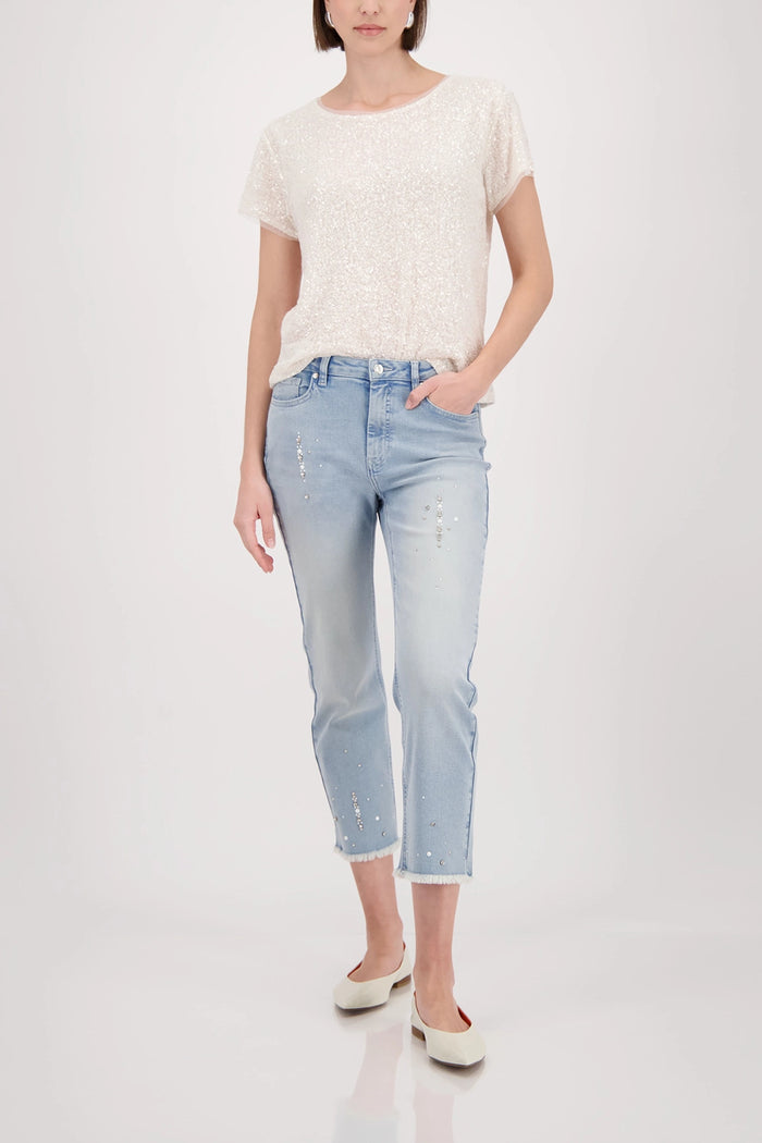 Monari Sequin T-Shirt in Marble 410724 - Pre-Order September Delivery