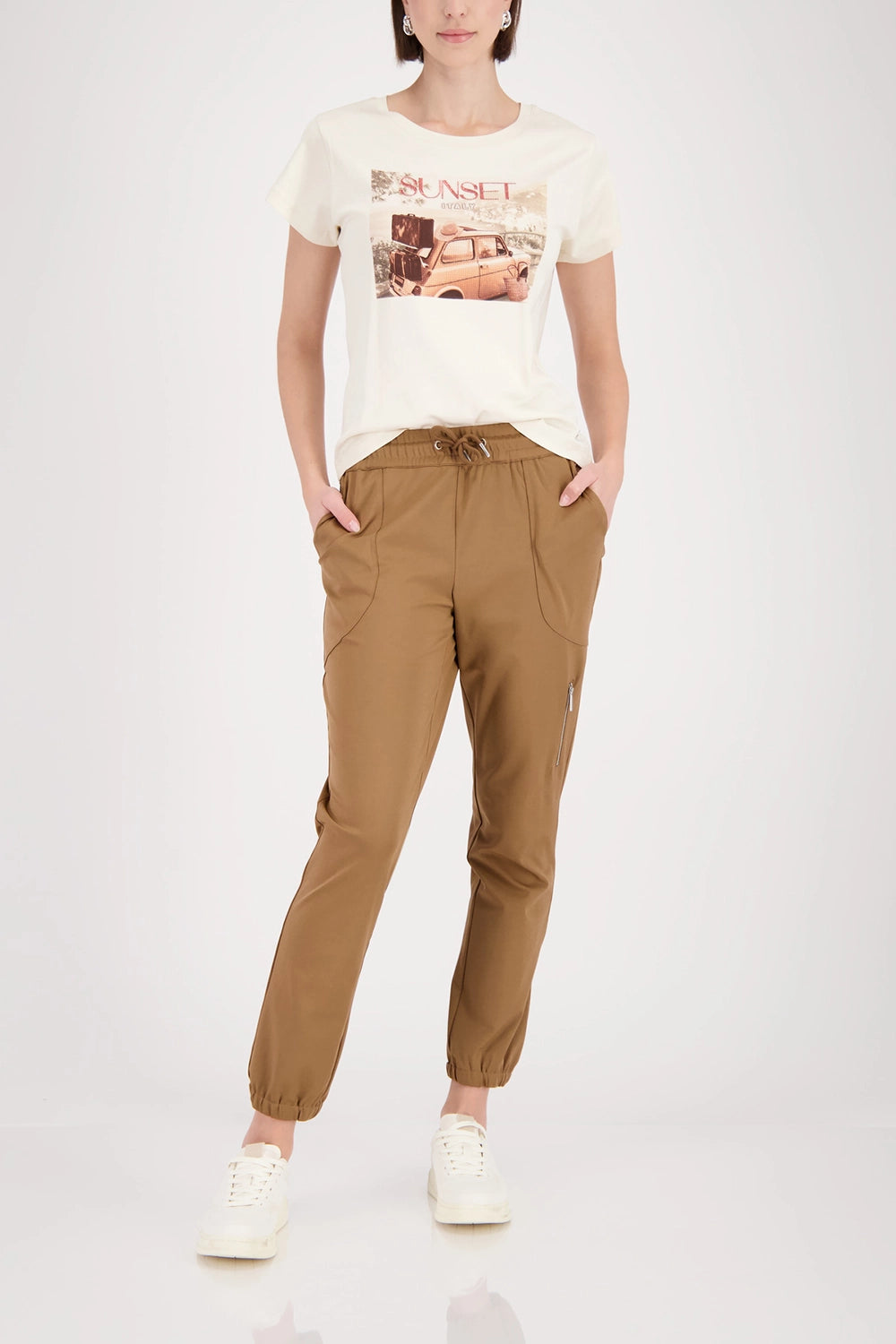 Monari Joggers With Zip Pocket in Mocca 410772- Pre-Order September Delivery
