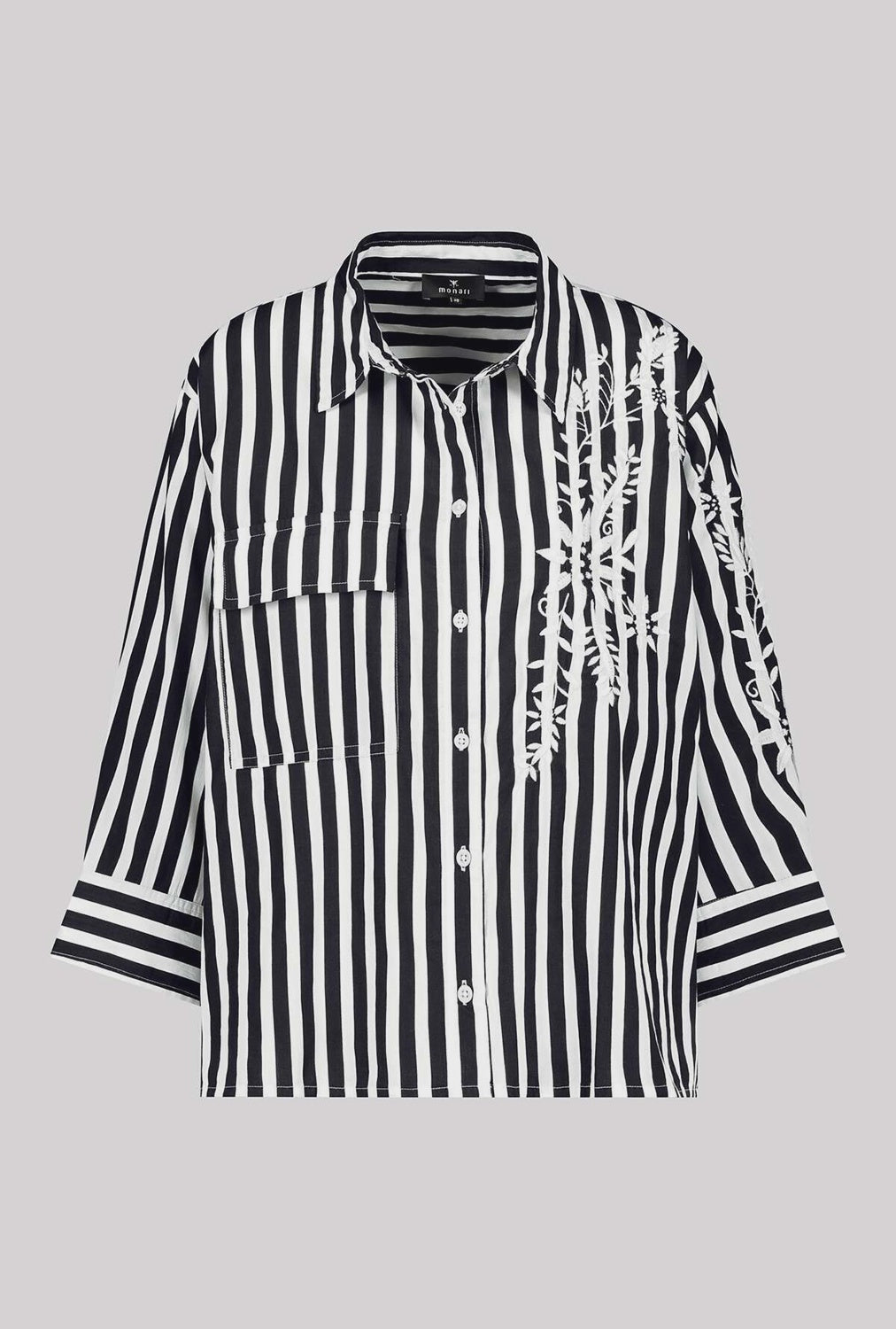 Monari Blouse With Stripes And Embroidery in Black Striped 410847