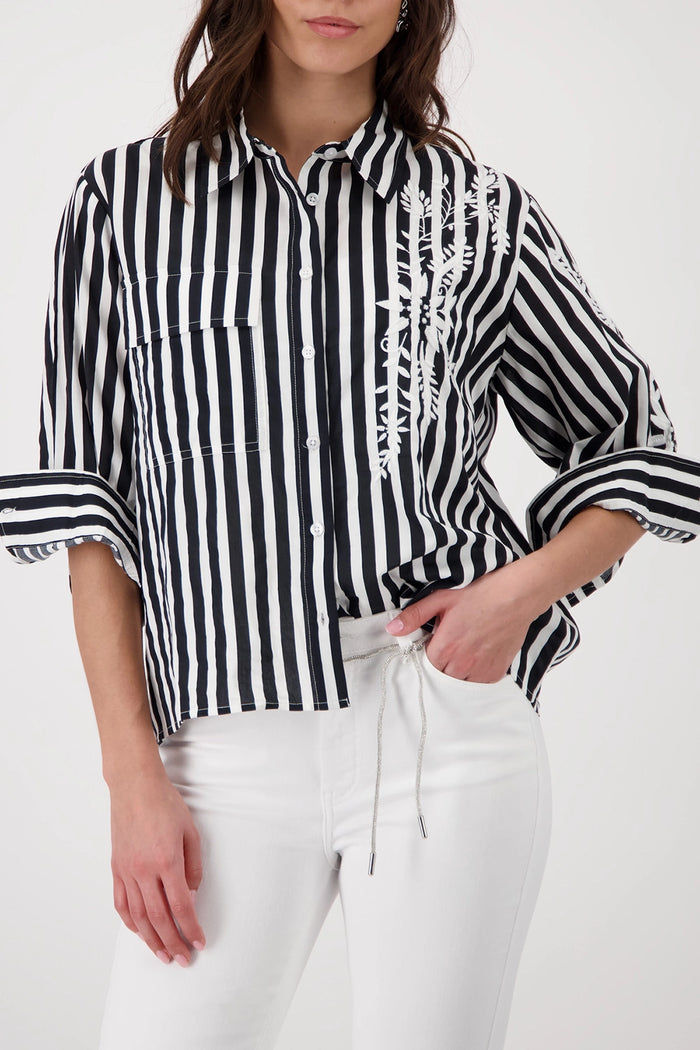 Monari Blouse With Stripes And Embroidery in Black Striped 410847