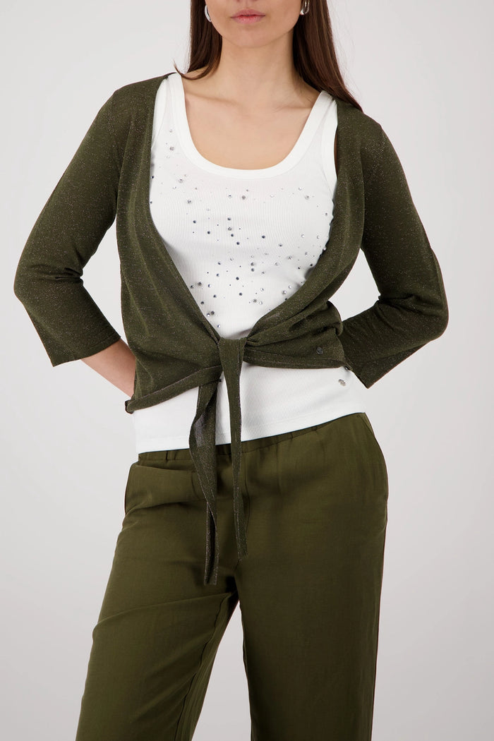 Monari Knitted Cardigan With Lurex in Olive 410912 - Pre-Order September Delivery