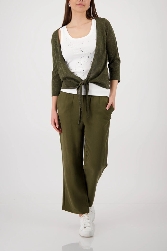 Monari Knitted Cardigan With Lurex in Olive 410912 - Pre-Order September Delivery