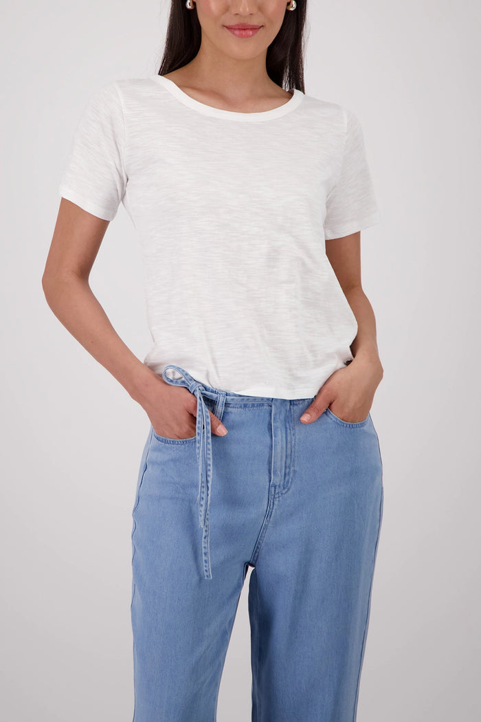Monari Basic T-Shirt With Mottled Yarn in Cream 410920