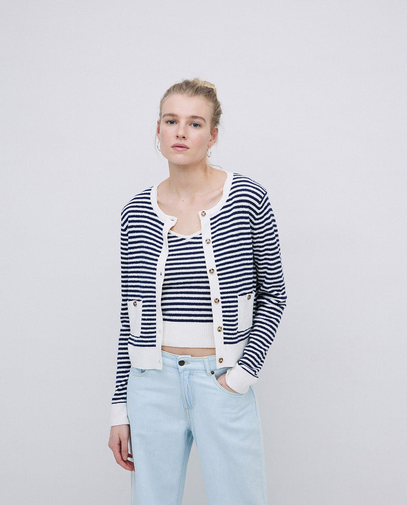 Yerse 2 Pocket stripe Cardigan 42535Ys