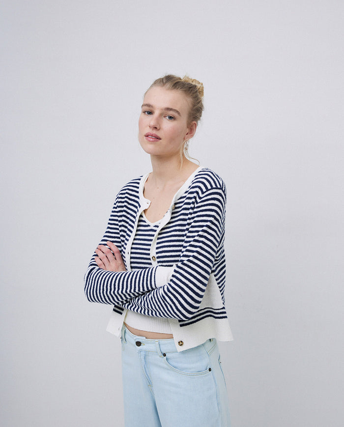 Yerse 2 Pocket stripe Cardigan 42535Ys