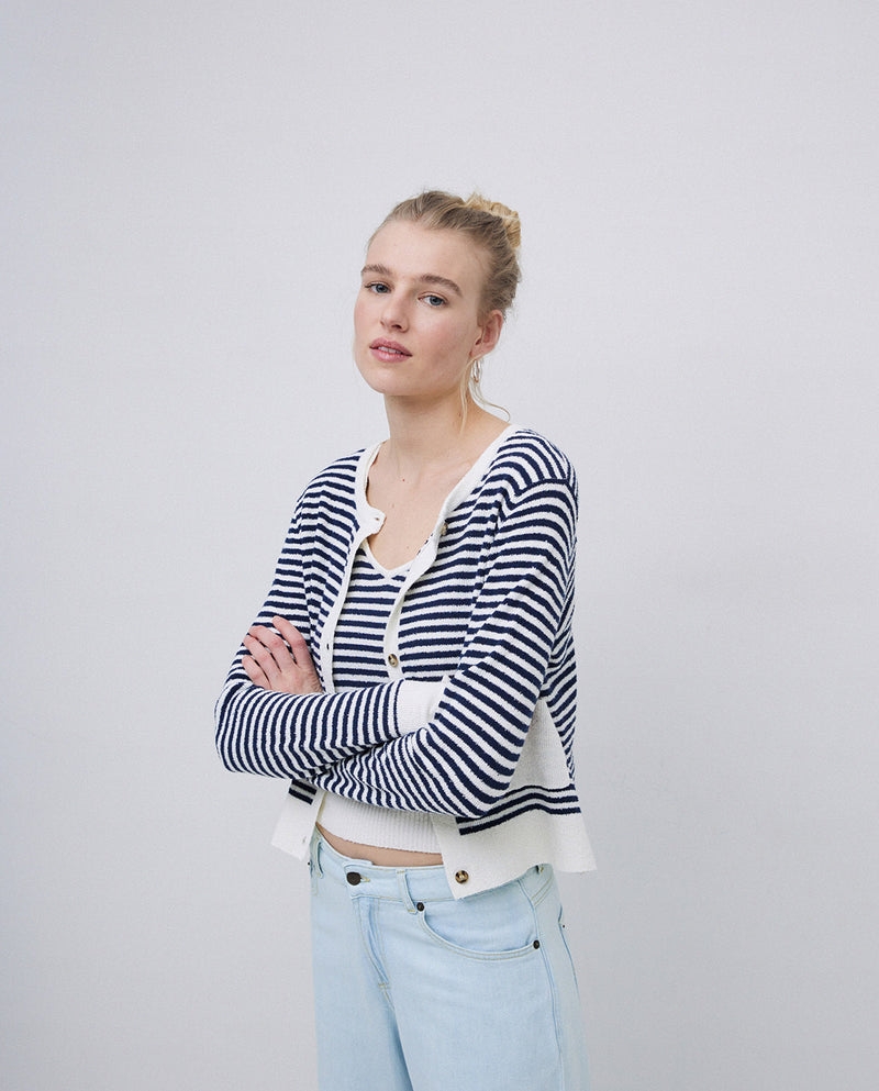 Yerse 2 Pocket stripe Cardigan 42535Ys