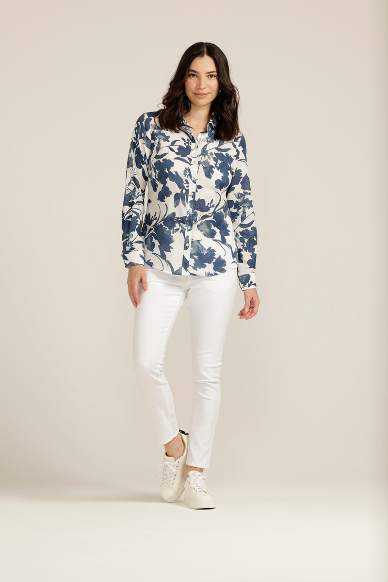 Goondiwindi Cotton Blue Floral Cotton Shirt 4279-160-S23