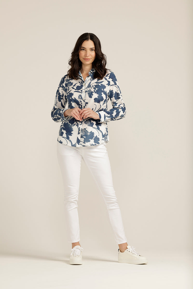 Goondiwindi Cotton Blue Floral Cotton Shirt 4279-160-S23