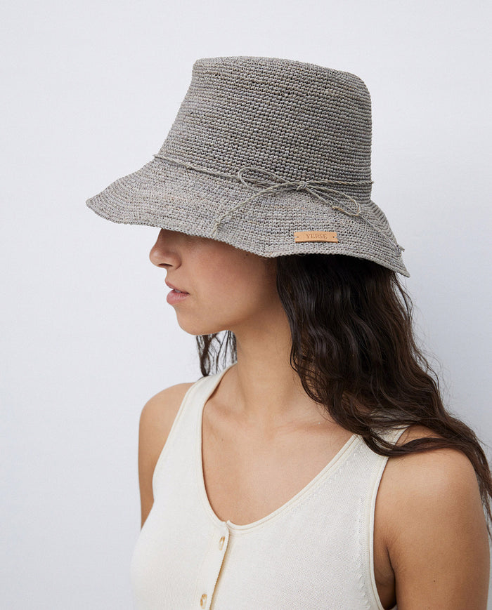 Yerse Handmade Rafia Hat in Grey 42951Ys