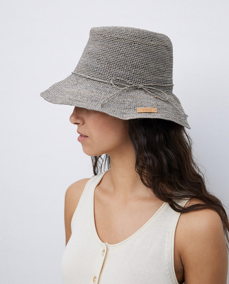 Yerse Handmade Rafia Hat in Grey 42951Ys